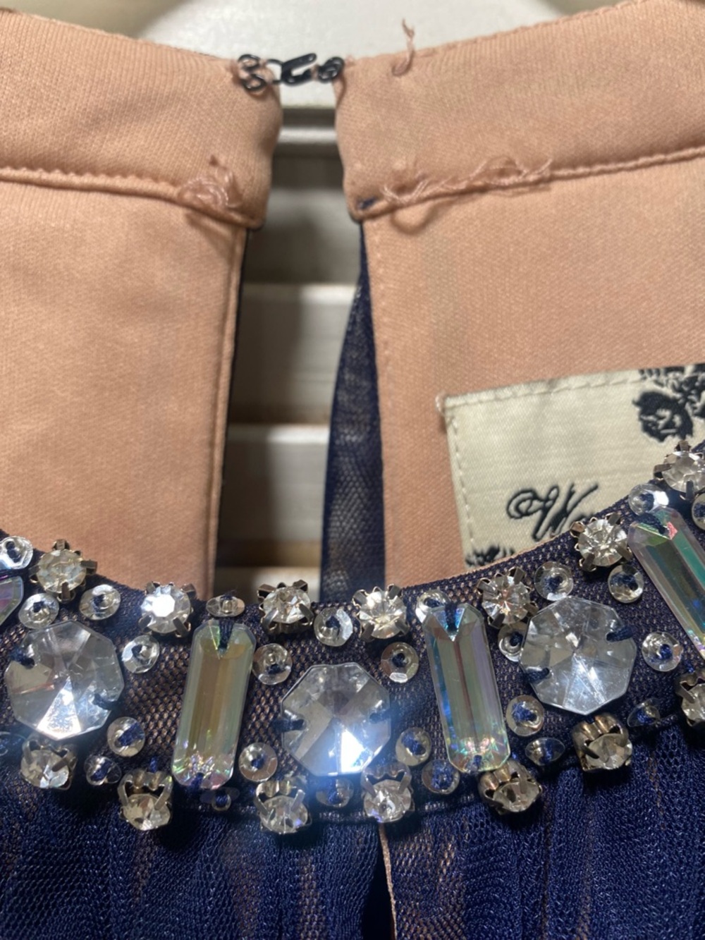 Juniors Way-In Navy Blue Embellished Halter Tulle Dress - Picture 3 of 16